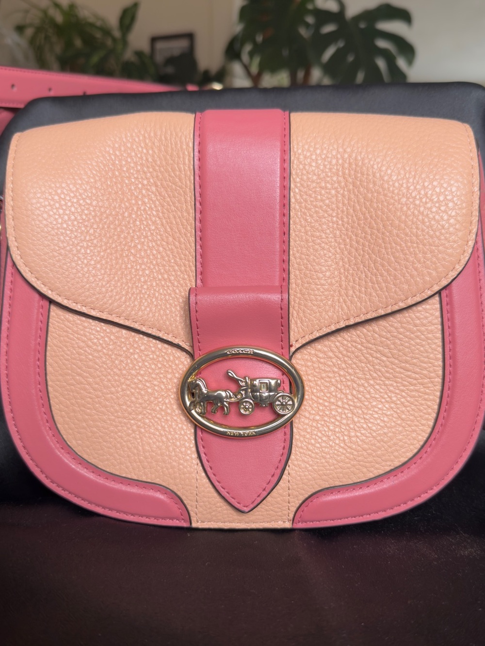 Coach Peach and Pink Pebbled Leather Saddle Crossbody